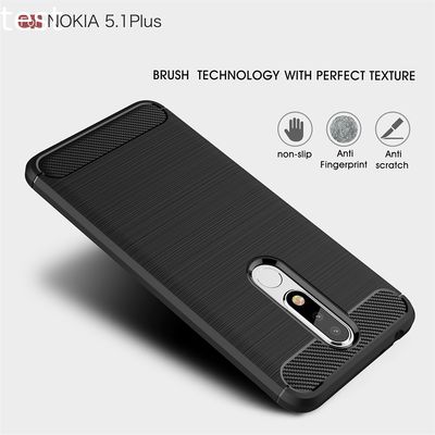 Brushed Carbon Fiber Soft Silicone Tpu Cover Case For Nokia 5.1 plus
