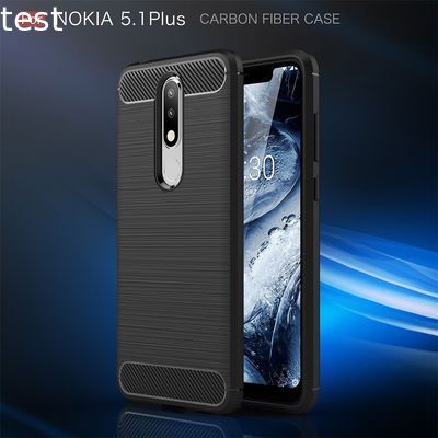 Brushed Carbon Fiber Soft Silicone Tpu Cover Case For Nokia 5.1 plus