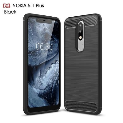 Brushed Carbon Fiber Soft Silicone Tpu Cover Case For Nokia 5.1 plus
