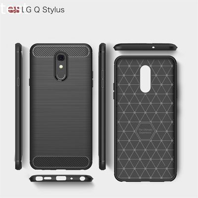 Carbon Fiber Pattern Brush TPU Phone Back Case Cover For LG Q Stylus