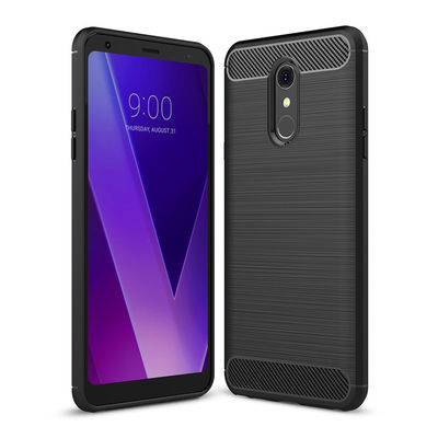 Carbon Fiber Pattern Brush TPU Phone Back Case Cover For LG Q Stylus