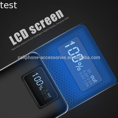 2018 Amazon high capacity power bank 20000mah LCD Digital display screen mobile charger power bank battery with LED flashlight