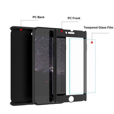 360 Degree Full Cover Protective PC phone case with tempered glass for iphone 7 7plus