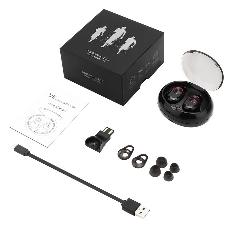 2019 V5 tws mini bluetooth earpods V5.0 Dual Call True Wireless Stereo Earphone earbuds charging case sport headphone headset