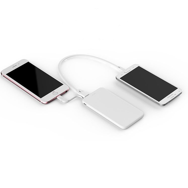 2019 Hot selling Ultra thin mini mobile power bank 5000mah portable charger built-in cable power bank for iphone and android