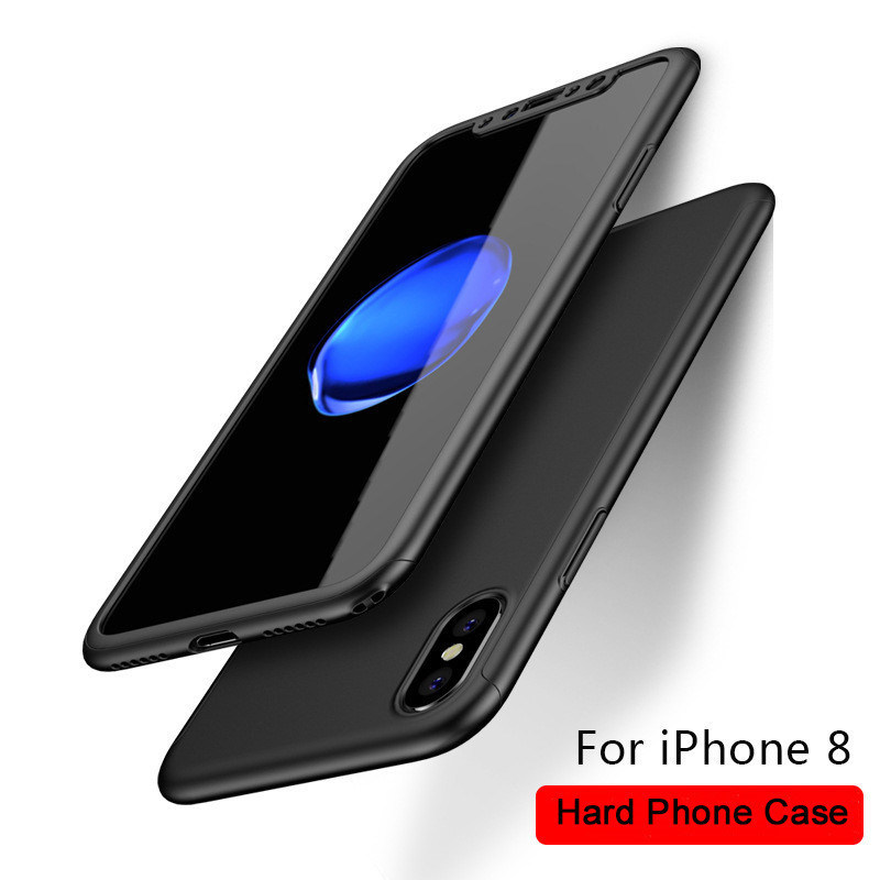 For iPhone 8 Case 360 Degree Full Body Protective mobile Phone Case with Glass for iPhone X 8